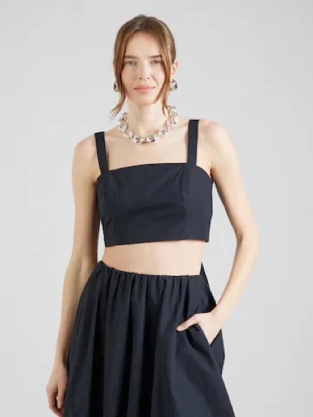 ABERCROMBIE & FITCH Black Cotton Tie Back Bow Cropped Tank Top_2